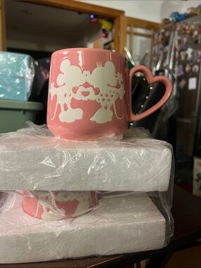 Kohl's Pink Heart-Handle Mickey & Minnie Silhouette Ceramic Mug